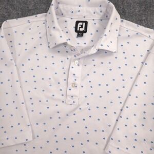 FootJoy Polo Shirt Mens White Blue Micro Floral Print AOP Pique Golf Performance